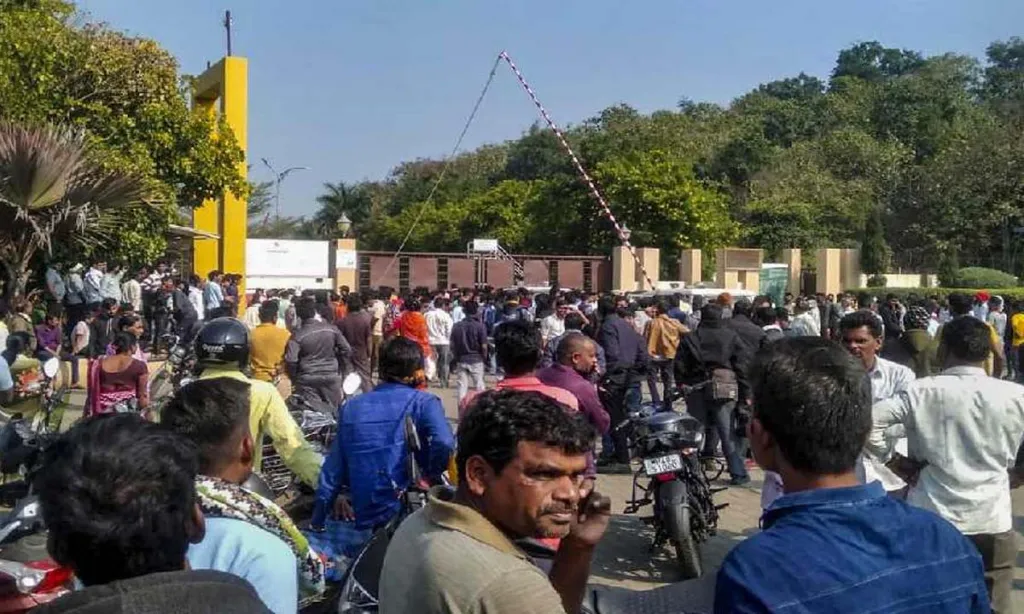 Angry locals and workers' families blocked the road near the blast-hit factory in Nagpur