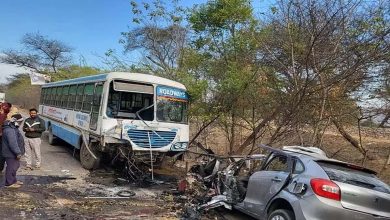 5 people died, direct collision between bus and Baleno car