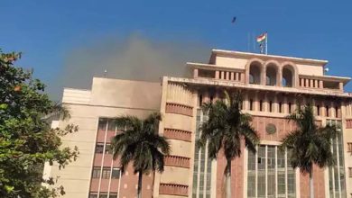 Mantralaya building in the grip of fire, creating an atmosphere of chaos