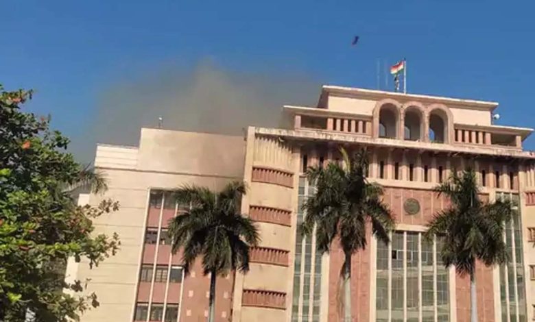 Mantralaya building in the grip of fire, creating an atmosphere of chaos