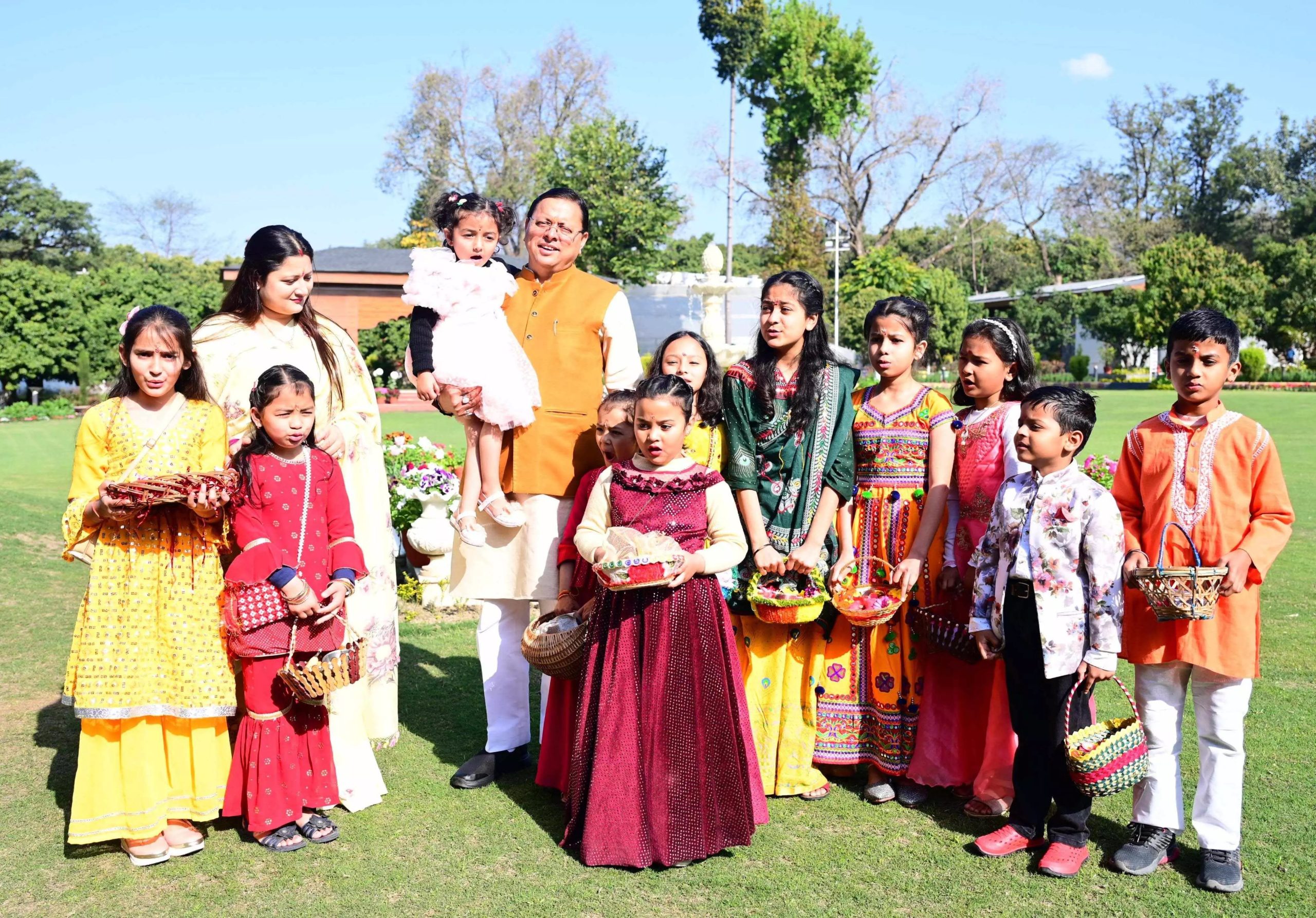 CM Dhami celebrated Uttarakhand's folk festival Phuldei with his family