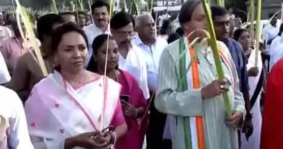 Congress MP Shashi Tharoor took part in the Palm Sunday procession