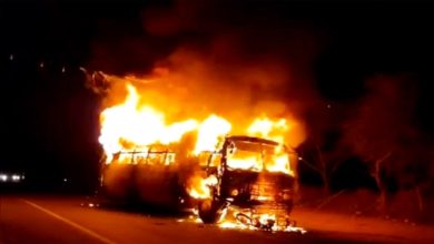 Massive fire breaks out in bus due to bike collision in Khandwa