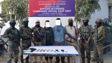 Manipur: Four alleged arms smugglers arrested in Imphal East; weapons and ammunition seized.